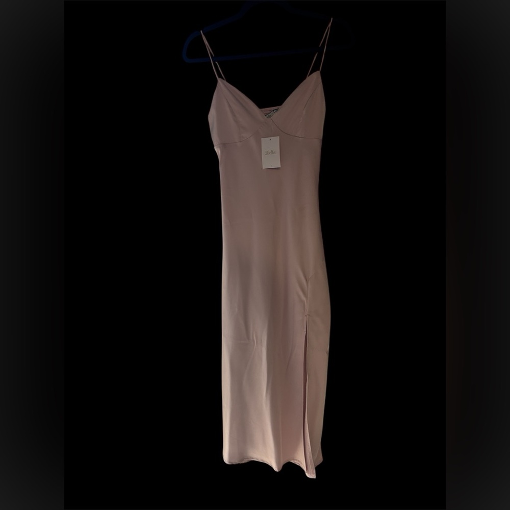Slip Midi Dress with Side Slit - Blush Pink